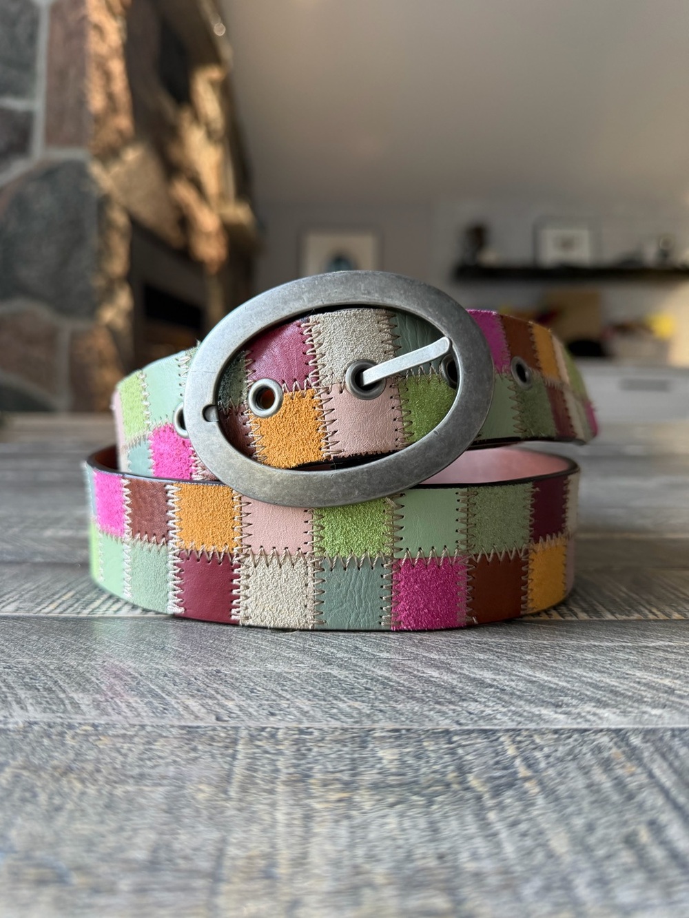 Vintage Fossil Patchwork Leather Belt